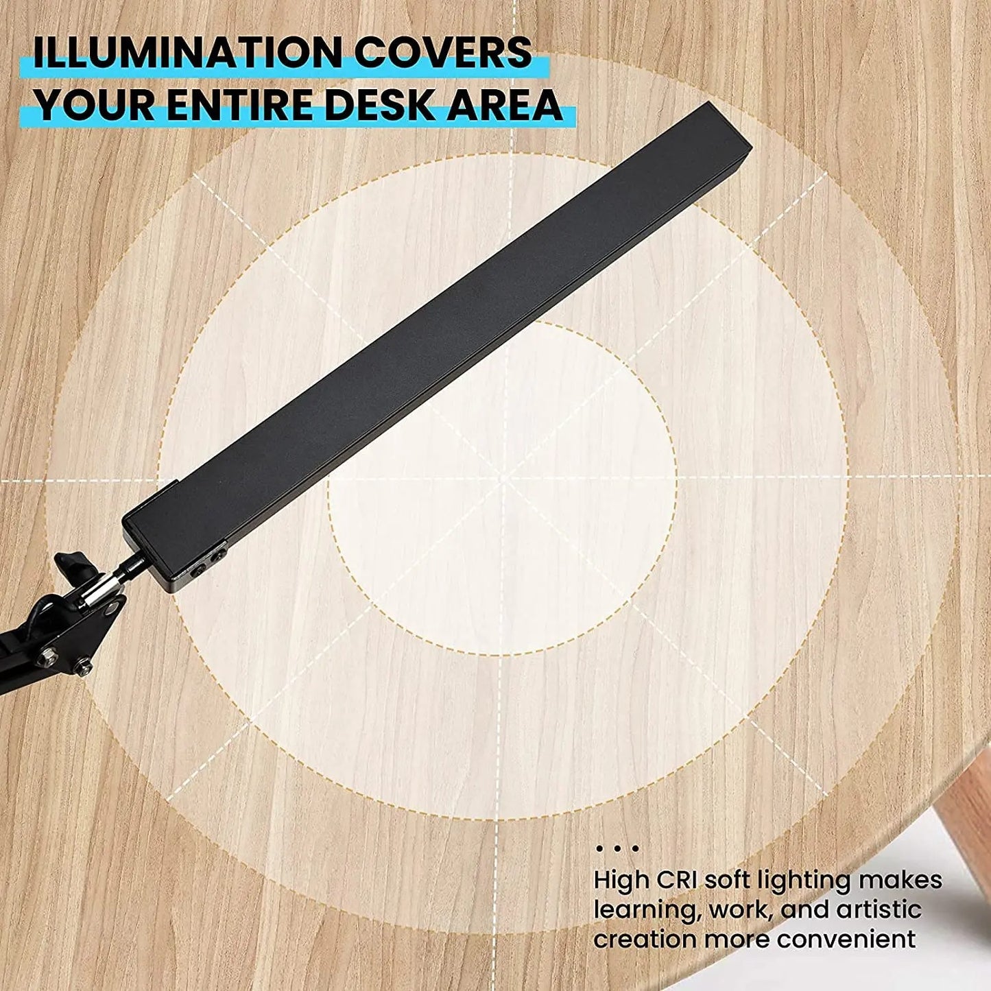 LED Desk Lamp with Clamp Long Arm Table Lamp Eye-Caring Dimmable 3 Colors Adjustable Desk Light with 10 Brightness Level