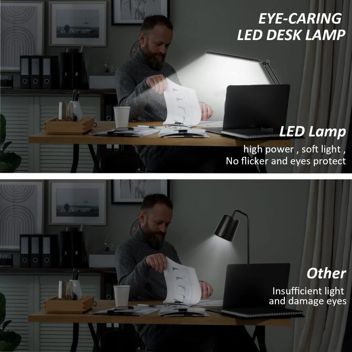 LED Desk Lamp with Clamp Long Arm Table Lamp Eye-Caring Dimmable 3 Colors Adjustable Desk Light with 10 Brightness Level