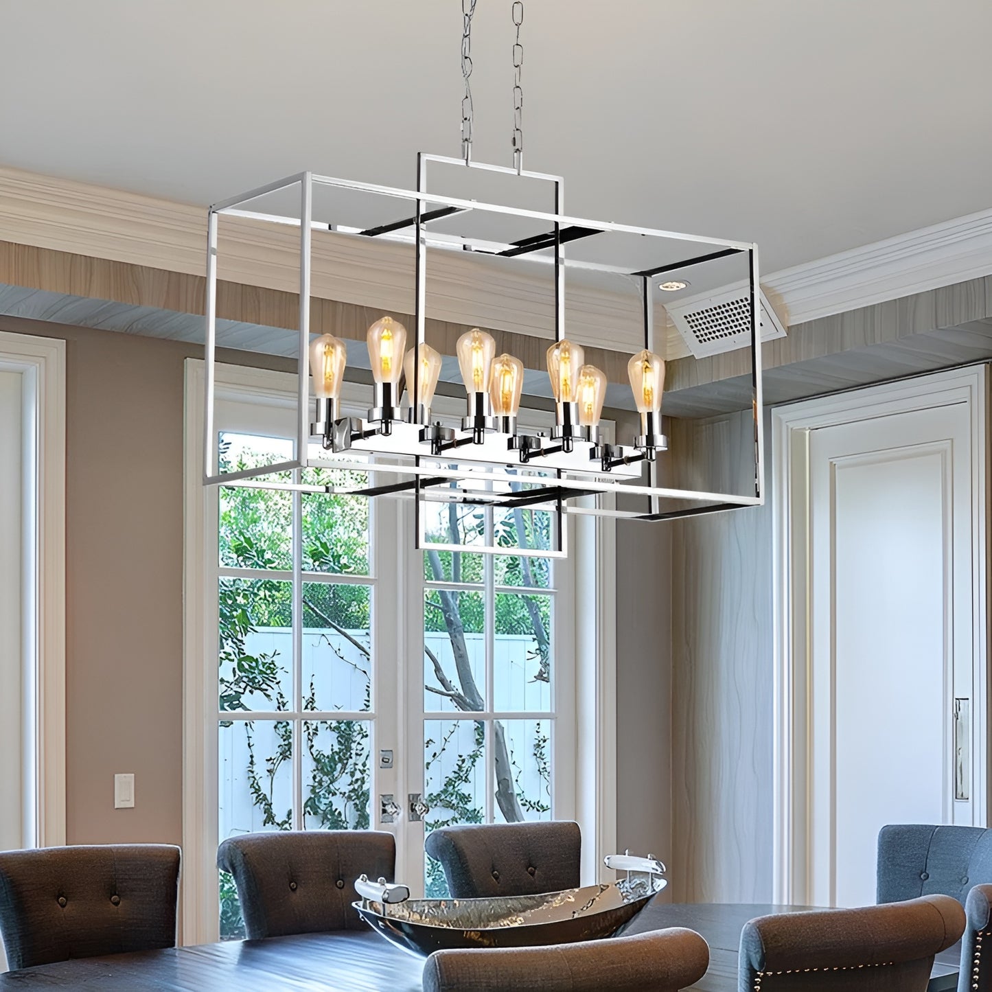 Square/Rectangle Chrome Chandelier for Kitchen Island, Dining Room or Living Room