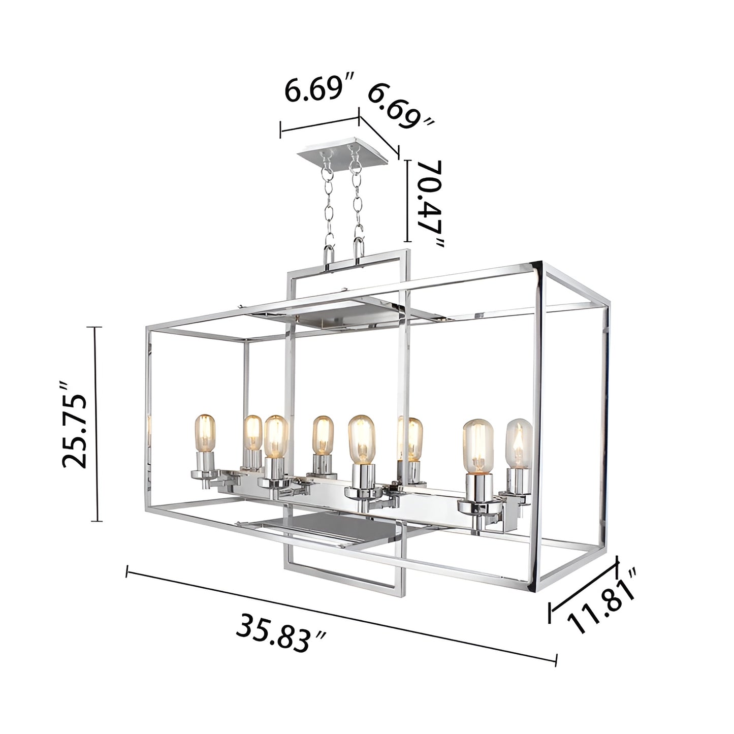 Square/Rectangle Chrome Chandelier for Kitchen Island, Dining Room or Living Room