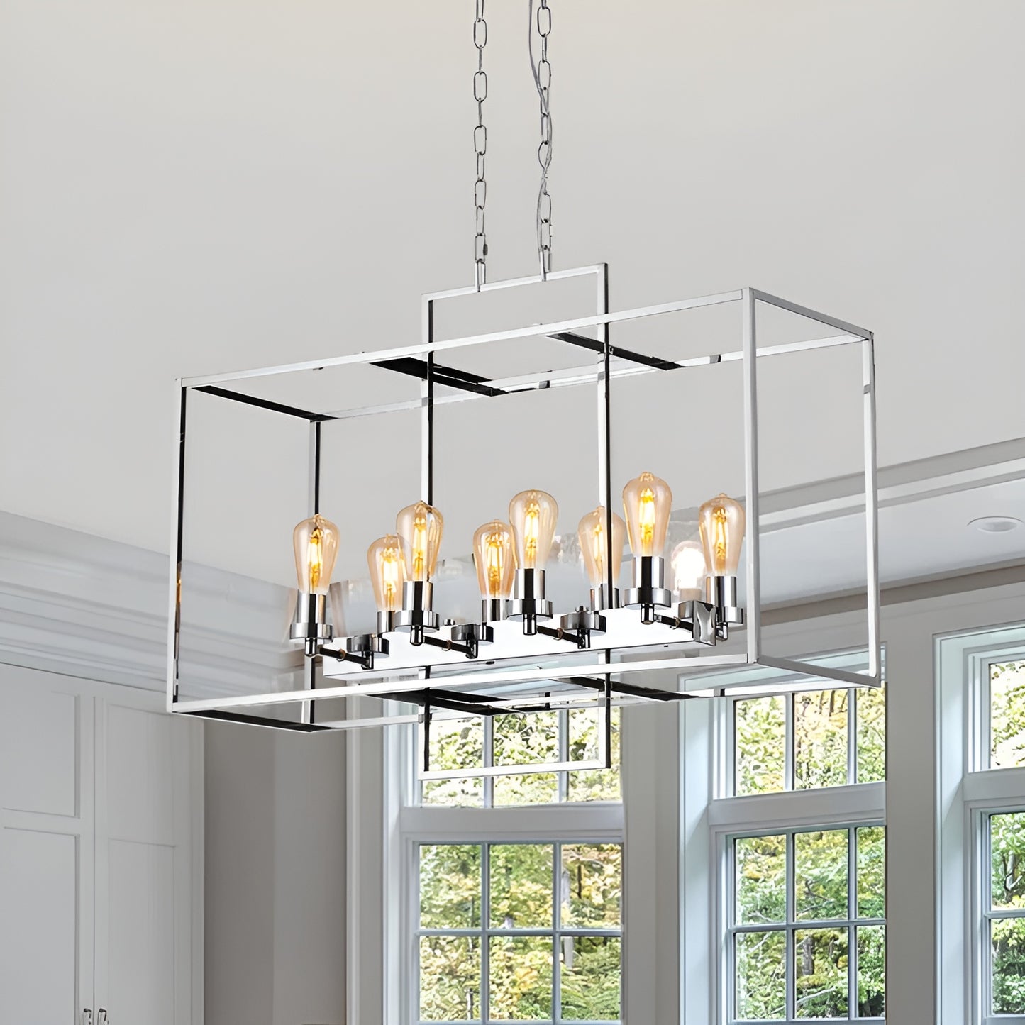 Square/Rectangle Chrome Chandelier for Kitchen Island, Dining Room or Living Room