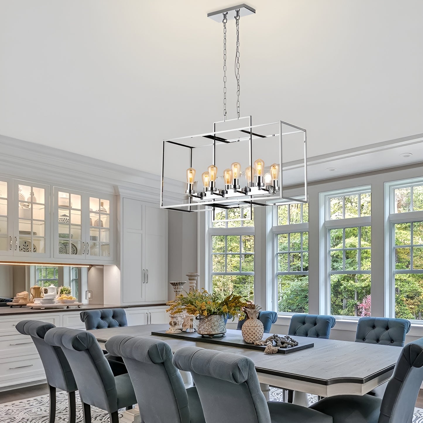 Square/Rectangle Chrome Chandelier for Kitchen Island, Dining Room or Living Room