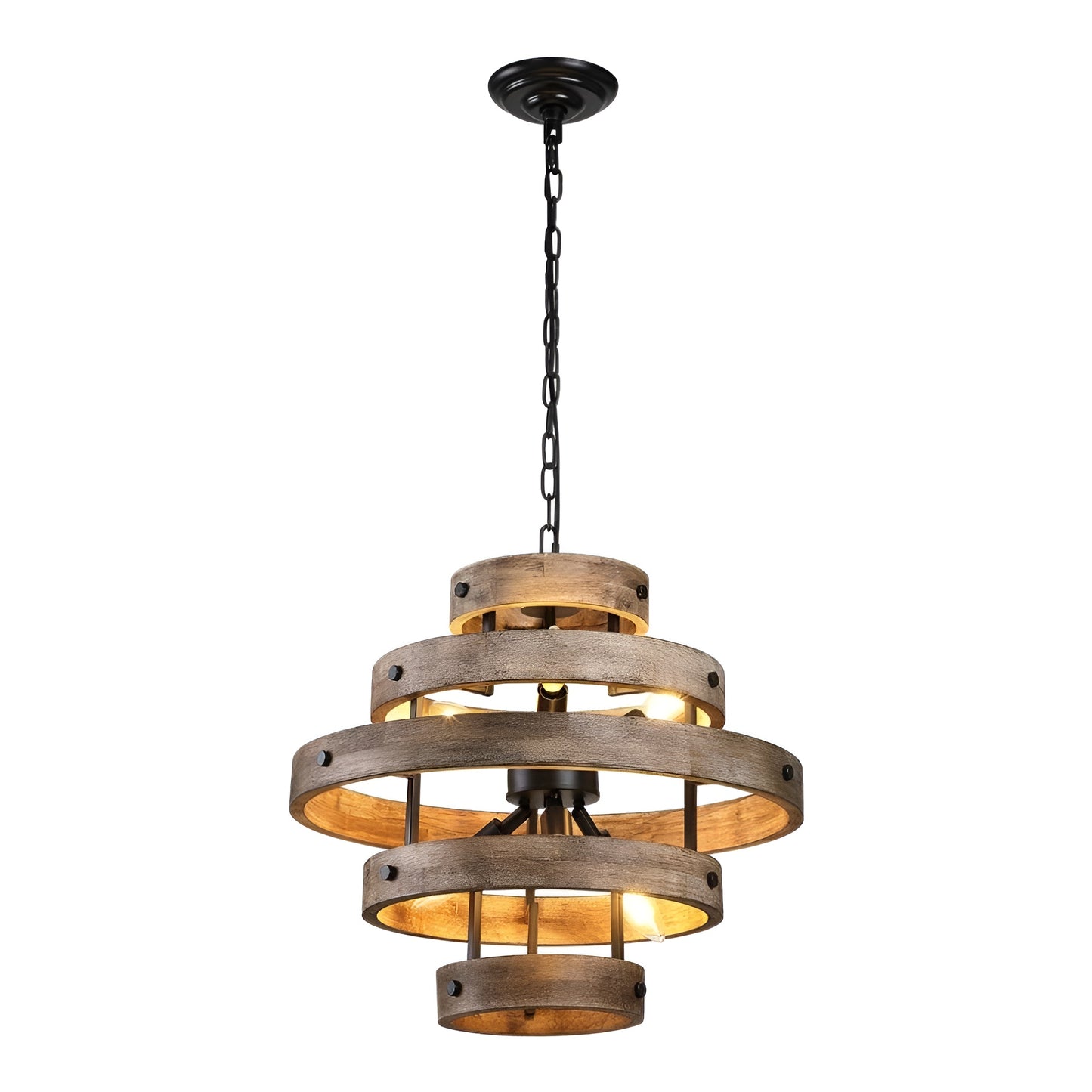 Art Piece Wood Geometric Chandelier, Unique 6-Light Modern Pendant Light