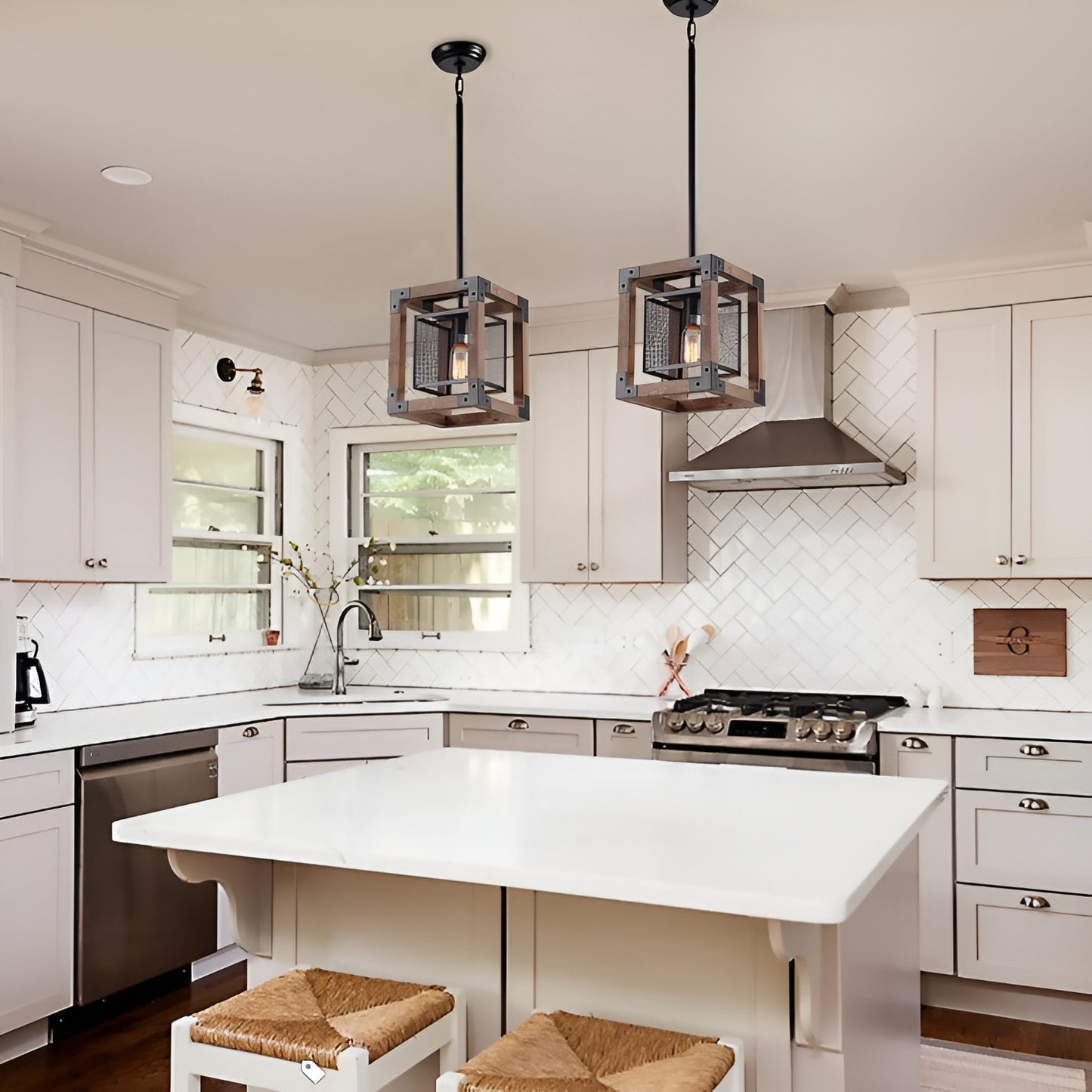 Medieval Ancient Style Pendant Chandelier, Farmhouse Light with Modern Wood (Rustic/Industrial Style)