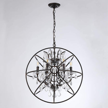 Rustic Chandelier Pendant Lamp, Antique Orbed Iron Frame Globe