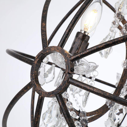 Rustic Chandelier Pendant Lamp, Antique Orbed Iron Frame Globe