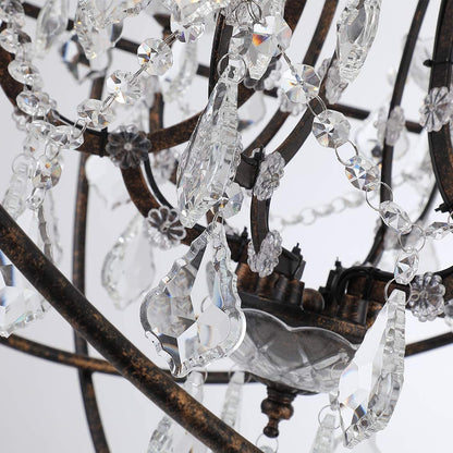Rustic Chandelier Pendant Lamp, Antique Orbed Iron Frame Globe