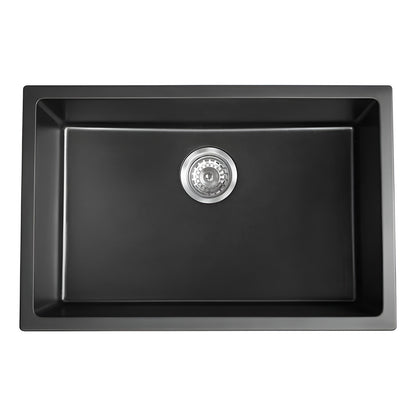 Single Black Granite Undermount Kitchen Sink 27" L X 18" W With Basket Strainer