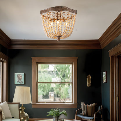 Wood Semi Flush Mount Chandelier Ceiling Light, Chemise Traditional Antique Style