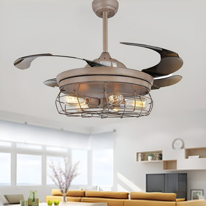 Esto Ceiling Fan, Retro Industrial Fan Chandelier with Remote, Retractable 45''