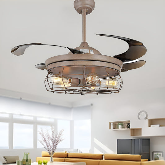 Esto Ceiling Fan, Retro Industrial Fan Chandelier with Remote, Retractable 45''