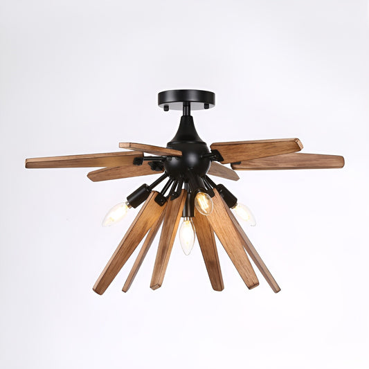 Jaasia 4-Light Sci-fi Sputnik Lamp, Retro Natural Wood Finish (Flush Mount)
