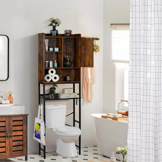 Brown/Black Over The Toilet Storage Bathroom Spacesaver, Freestanding Bathroom Shelf Organizer Toilet Rack (Vintage Style)