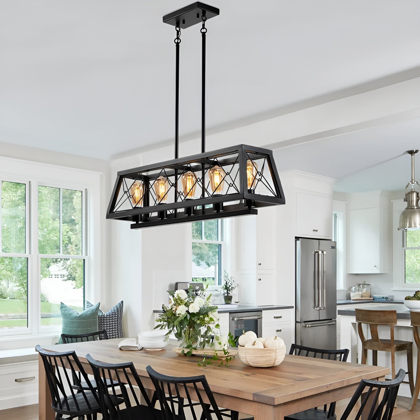 Rustic Wood Industrial Light, Rectangle Pendant Light for Kitchen Island Ambiance & Kitchen Decor