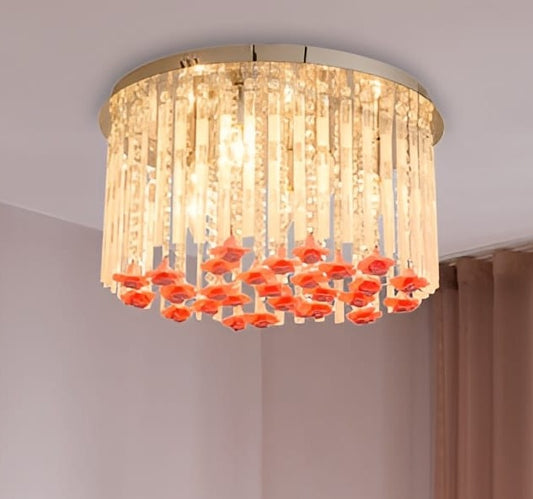 Luxury Roses Glass Chandelier, Nature Inspired Unique Frants Ceiling Light
