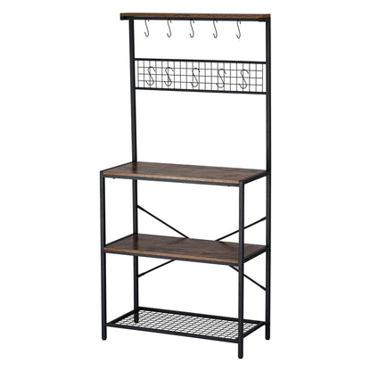 Rustic Brown & Black Bakers Rack - Kitchen Storage Shelf Rack For Cooking & Organizing