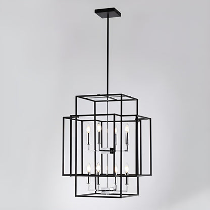 Transitional 8-Light Pendant Chandelier with Spacious 22" Width and 28" Height - Open Frame Cage Design