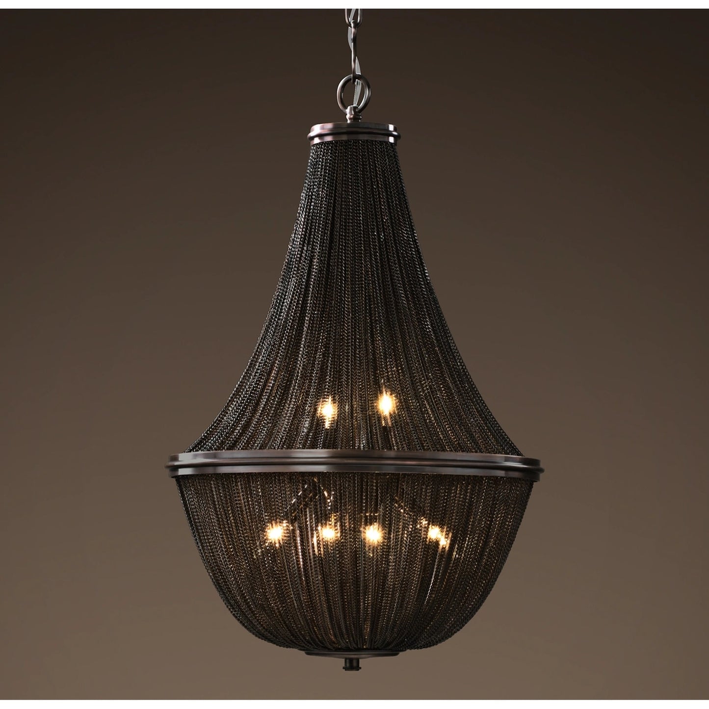 Vintage Rustic Chainmail Chandelier - French Country Medieval Pendant Light, Metal Chain Rings of Rustic Iron