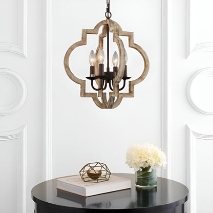 Yerger 4 - Light Oil Bronzed Lantern Pendant, Wood Antique Medieval Style Geometric Chandelier