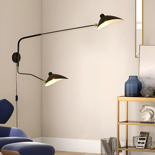 Modern 2-Lights Reading Light, Swing Arm Wall Sconce, Rotatable Black Wall Lights