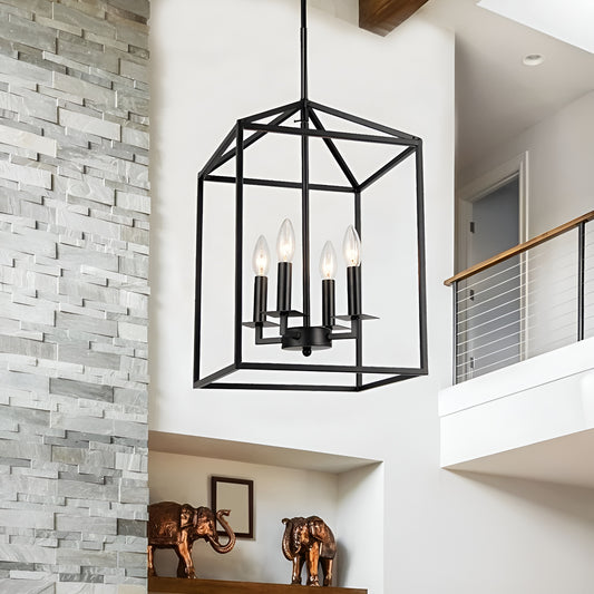 Modern Lantern Square / Rectangle Pendant Light - Open Cage Medieval Candle Lights Frame