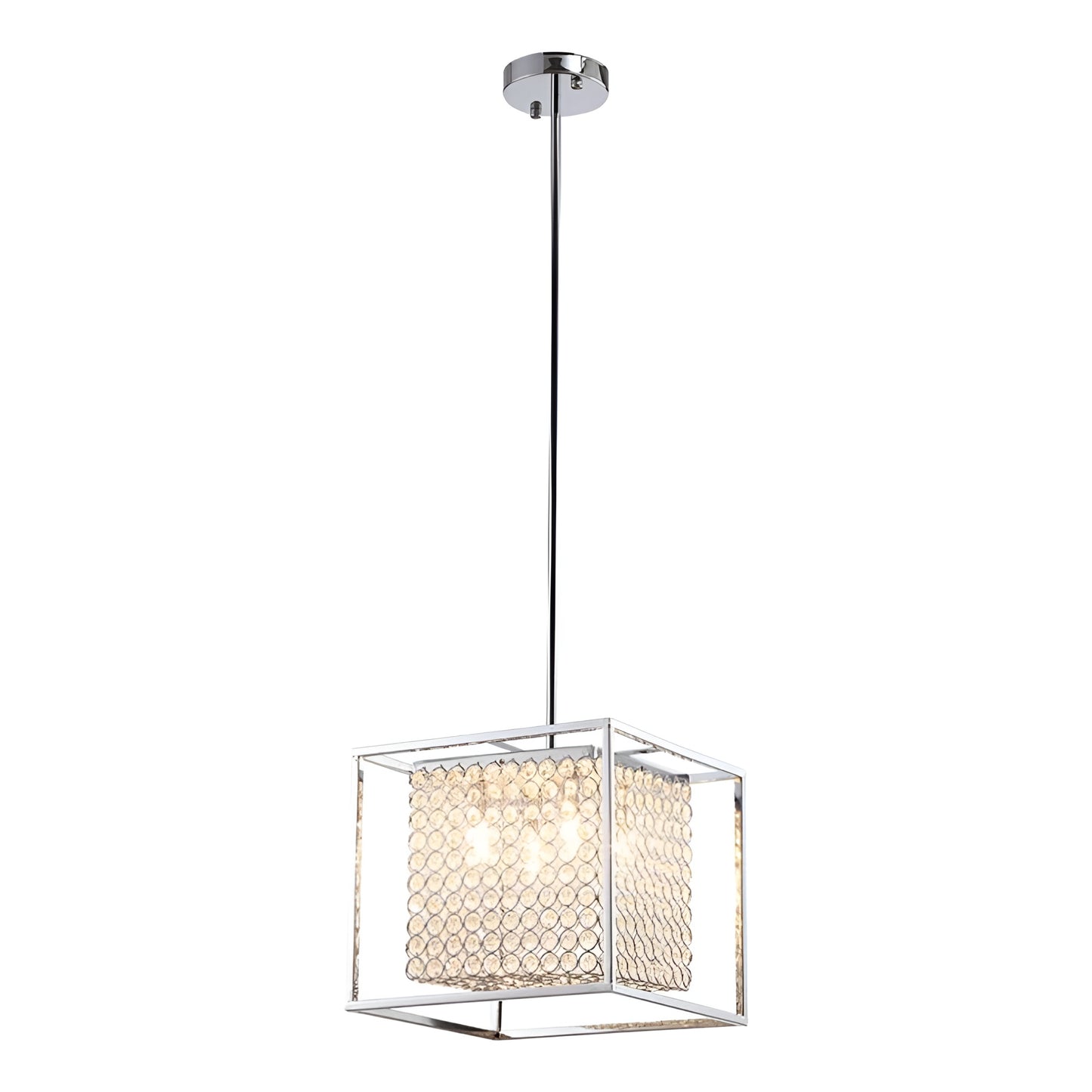 Luxury Square Metal Pendant with Crystal Accents, Cube Lighting