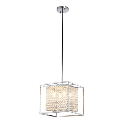 Luxury Square Metal Pendant with Crystal Accents, Cube Lighting