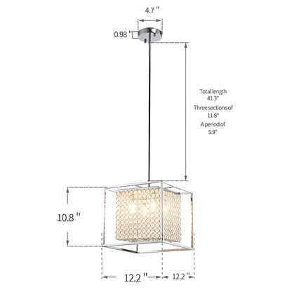 Luxury Square Metal Pendant with Crystal Accents, Cube Lighting