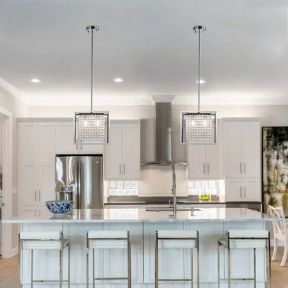 Luxury Square Metal Pendant with Crystal Accents, Cube Lighting