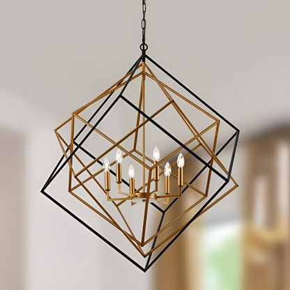 Modern Geometric Cube Chandelier (Gold)