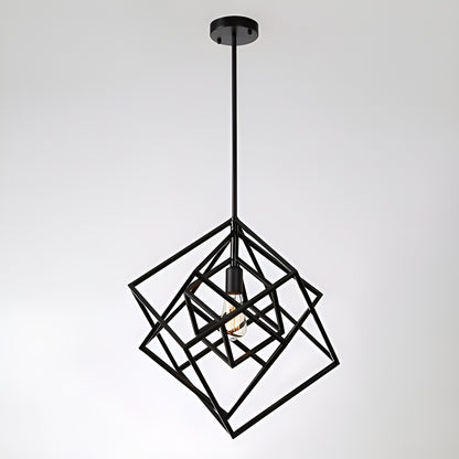 Modern Geometric Pendant Lamp - Cube Light Open Cage Frame (Futuristic Scifi Minimalist Design)