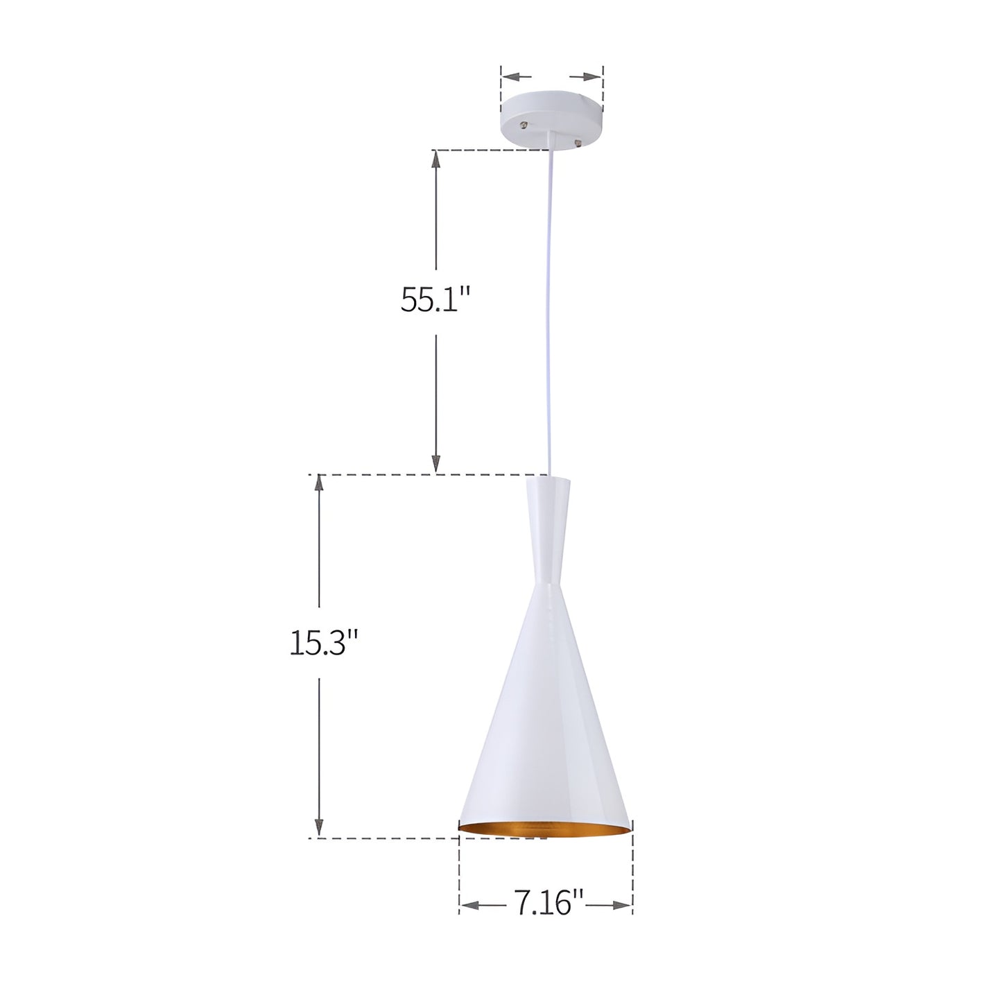 Futuristic White & Gold Single Cone Pendant, Retro Minimalist Light (Set of 1)