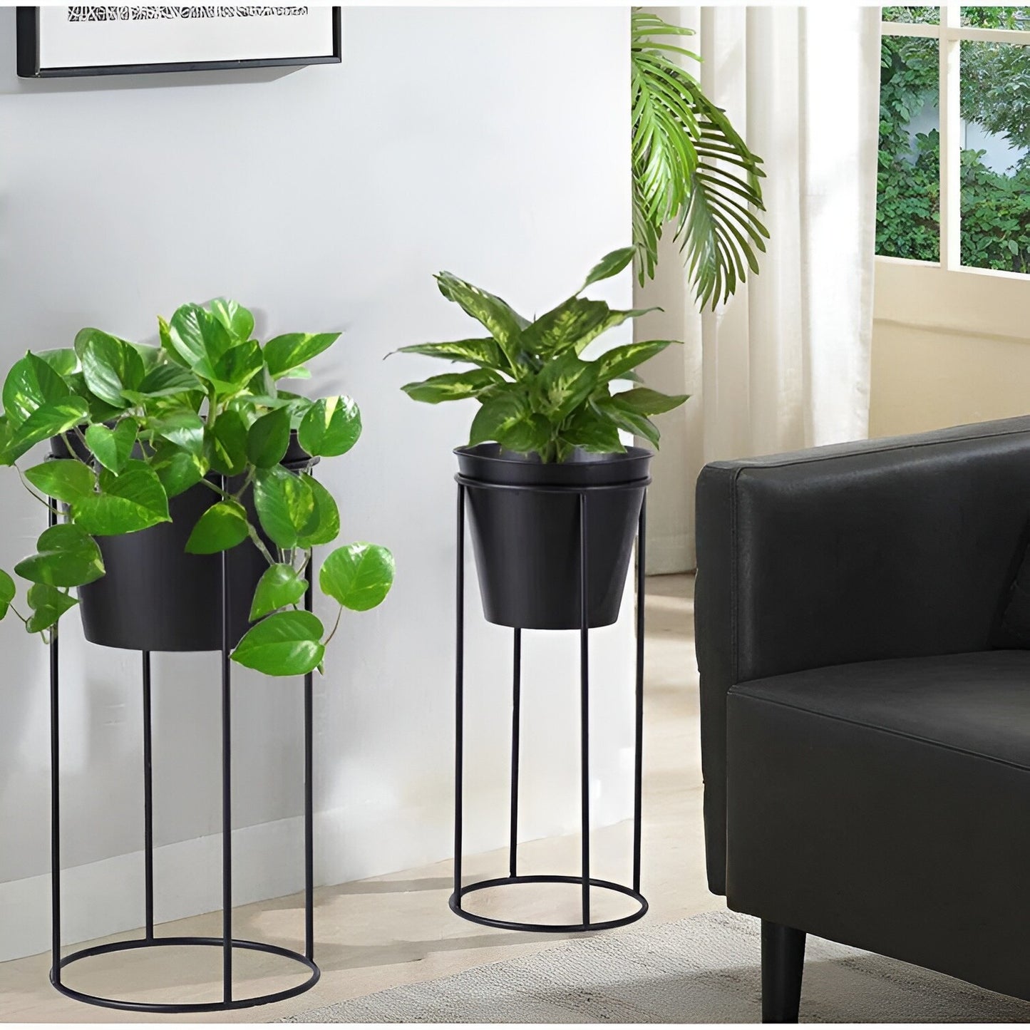 Black Indoor Garden Furniture (Set of 2) Black Flower Plant Stands