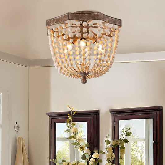Wood Semi Flush Mount Chandelier Ceiling Light, Chemise Traditional Antique Style