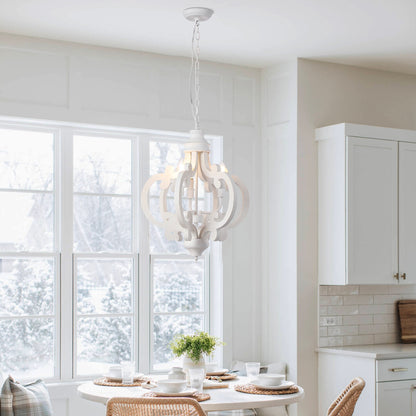 Cottage Geometric Distressed Wood Chandelier, 3-Light Farmhouse Wood Ceiling Light