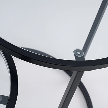Nesting Coffee Tables with Metal Base, Living Room End Tables (Black or Gold)