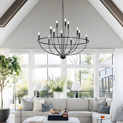 Orono 12-Light Metal Black Chandelier - Graceful Curve Candlestick Ceiling Light