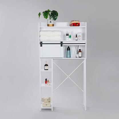 Over The Toilet Storage Cabinet - Elegant Grey Bathroom Organizer with Sliding Barn Door