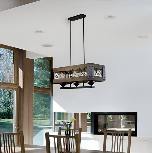Rainhard 3-Light Rectangle Kitchen Island Pendant, Rustic Industrial Farmhouse Style