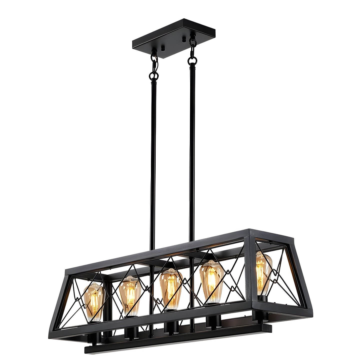 Rustic Wood Industrial Light, Rectangle Pendant Light for Kitchen Island Ambiance & Kitchen Decor