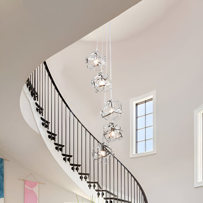 Scribbling Doodle 5-Light Vertical Geometric Cluster, Silver Multi-Pendant Lamp