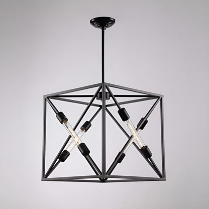 Square Sci-fi Metal Cage Ceiling Light, Open Frame Cube Pendant Lamp Andi 4-Light