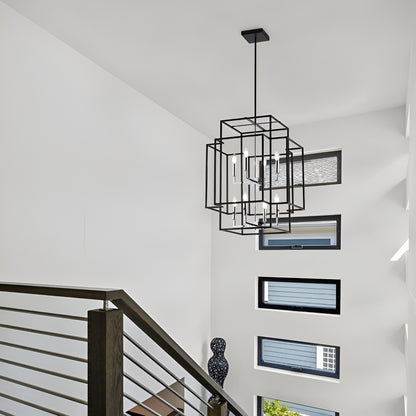 Transitional 8-Light Pendant Chandelier with Spacious 22" Width and 28" Height - Open Frame Cage Design
