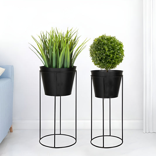 Black Indoor Garden Furniture (Set of 2) Black Flower Plant Stands