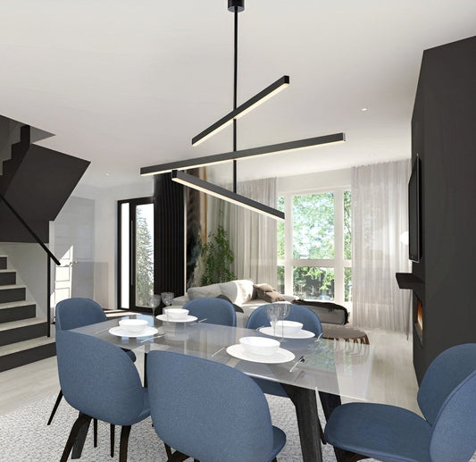 Matte Black LED Chandelier Minimalist Three Linear LEDs Integrated Adjustable Light