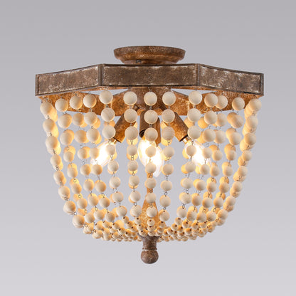 Wood Semi Flush Mount Chandelier Ceiling Light, Chemise Traditional Antique Style