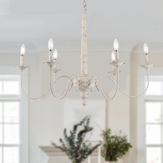 White Chandelier with Country Farmhouse Look, Medieval Lamp Antique Lighting