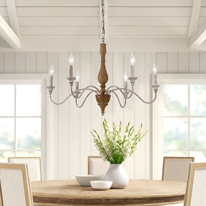 Francesco 6-Light Candle Style Classic Chandelier with Wood Accents, Medieval Ancient Light