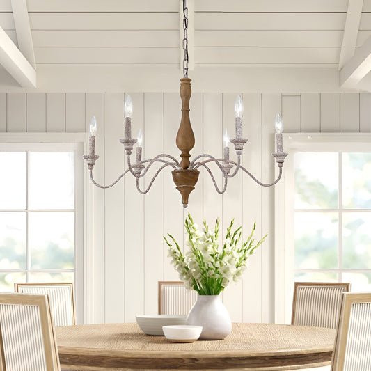 Francesco 6-Light Candle Style Classic Chandelier with Wood Accents, Medieval Ancient Light