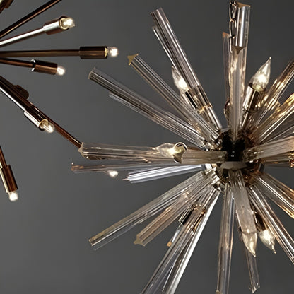 Nine Light Axis Lucite Sputnik Sphere Chandelier, Sci-fi Space Inspired Lighting (Brown)